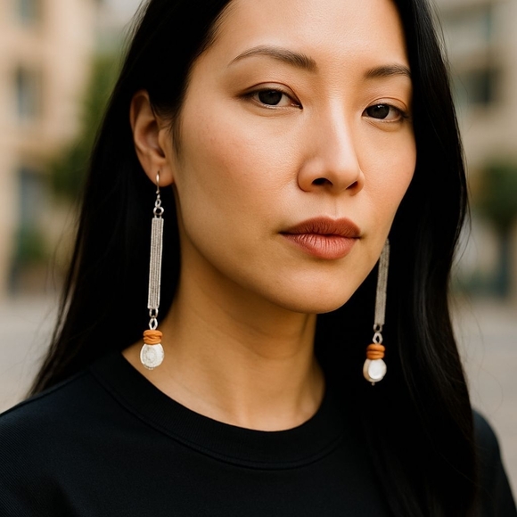 Handmade Jewelry - **Modern Elegance: Industrial Pearl & Bronze Coil Spring Drops Earrings**